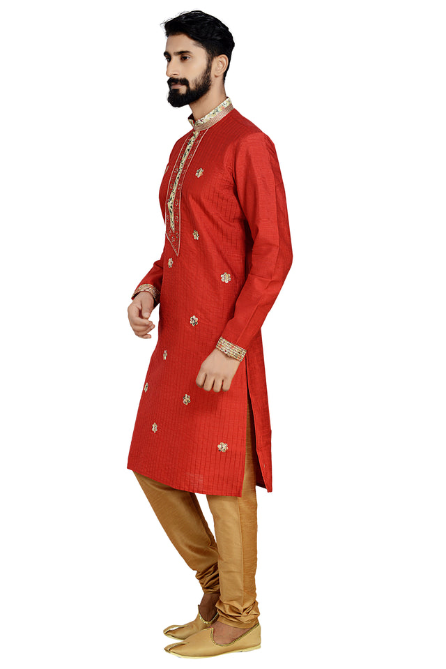 Dhupion Art Silk Kurta With Pajama In Red
