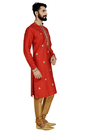 Dhupion Art Silk Kurta With Pajama In Red
