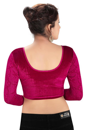 Magenta Velvet Stretchable Non-Padded Full Sleeves Saree Blouse