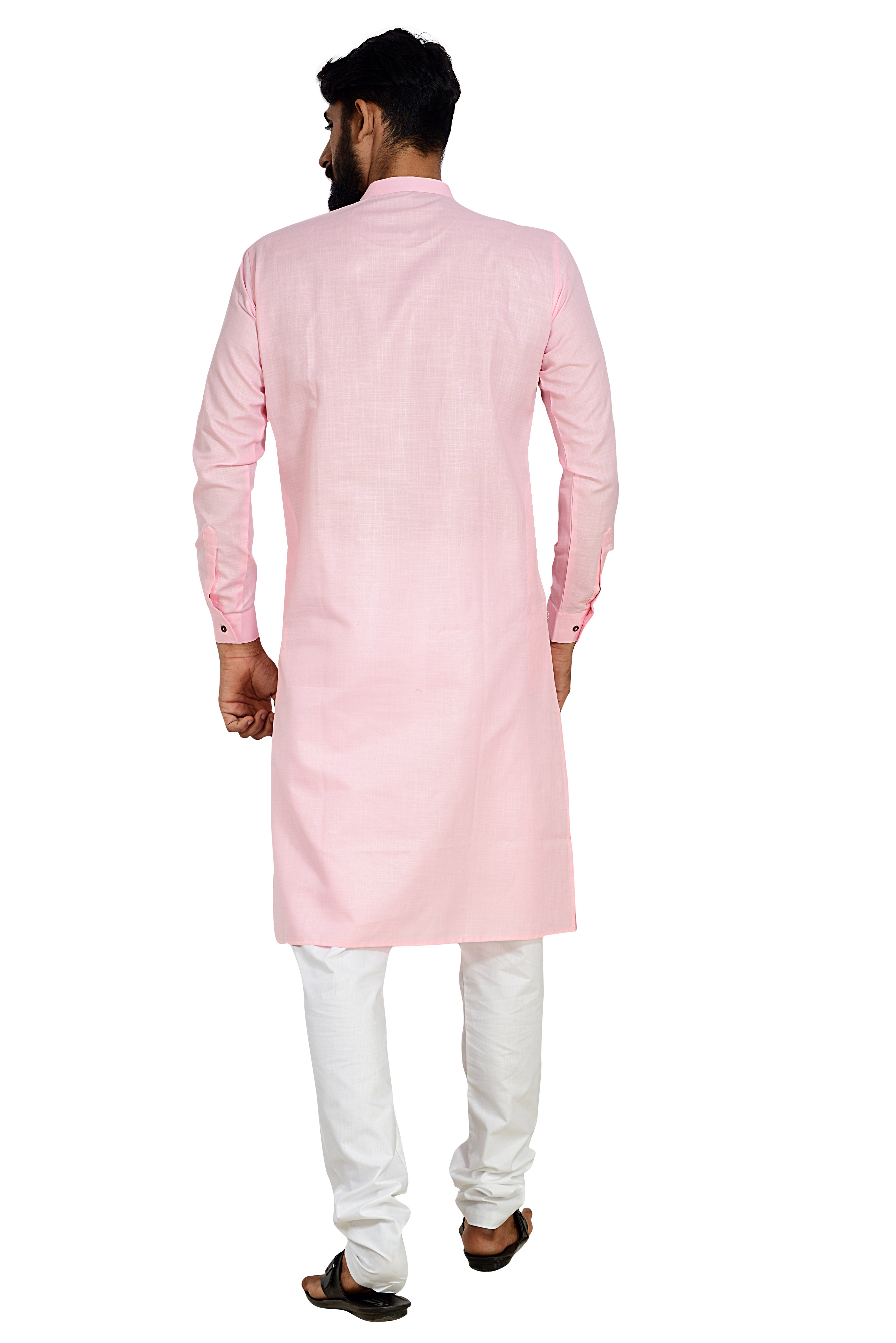 Cotton Flex Kurta With Pajama In Baby Pink