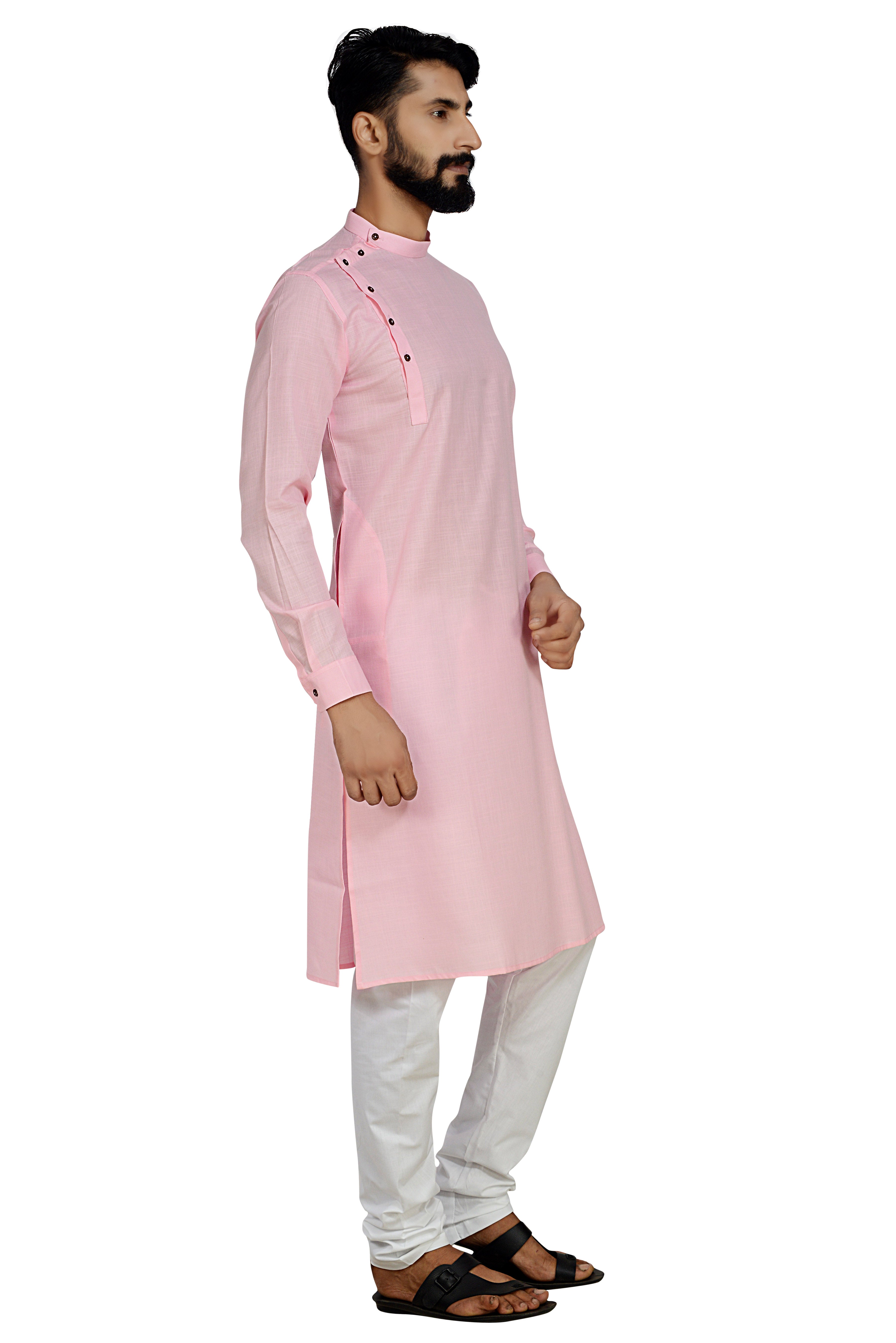 Cotton Flex Kurta With Pajama In Baby Pink