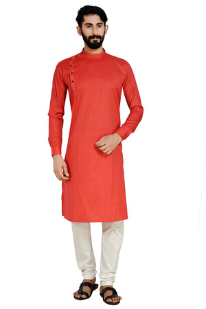 Cotton Flex Kurta With Pajama In Red