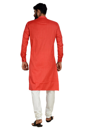Cotton Flex Kurta With Pajama In Red