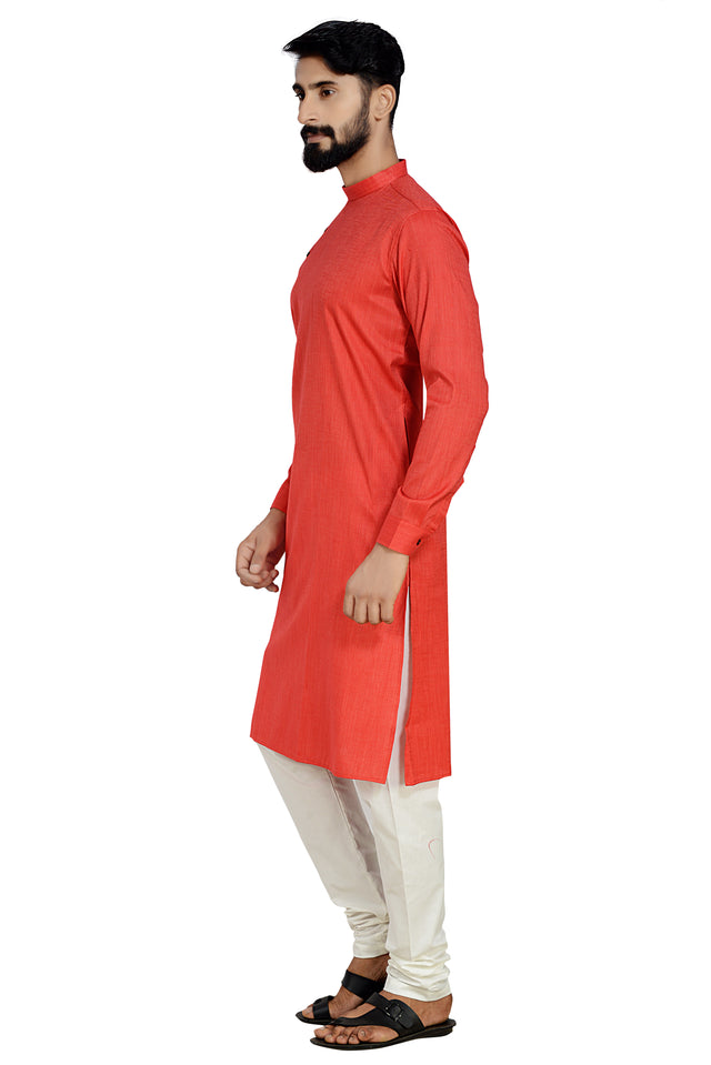 Cotton Flex Kurta With Pajama In Red