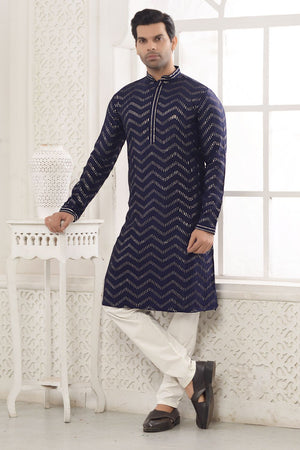 Blue Rayon Embroidered Kurta Pajama Set