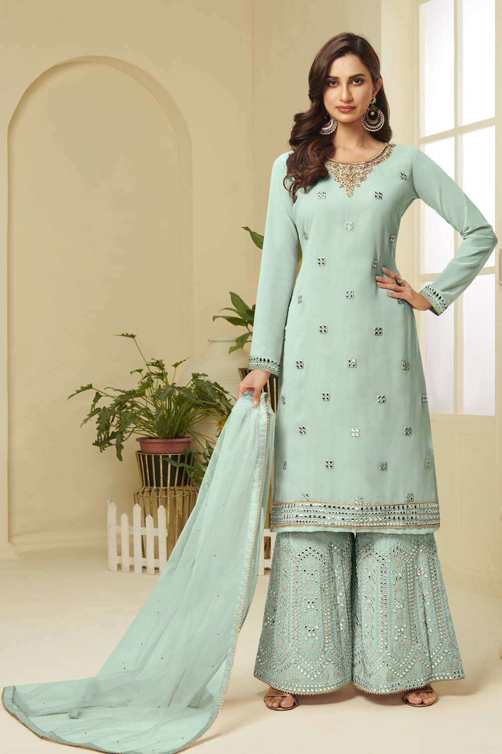 georgette embroidered dress material Indian Embroidered Fabric by Yard Georgette Wine Embroidery Sewing Curtain DIY Crafting Summer Women Dress Material Drapery Home Decor