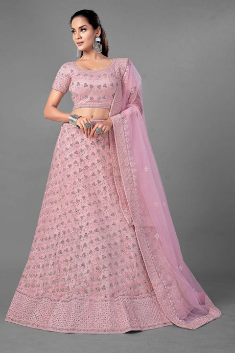 Buy Soft Net Embroidery Lehenga Choli in Pink