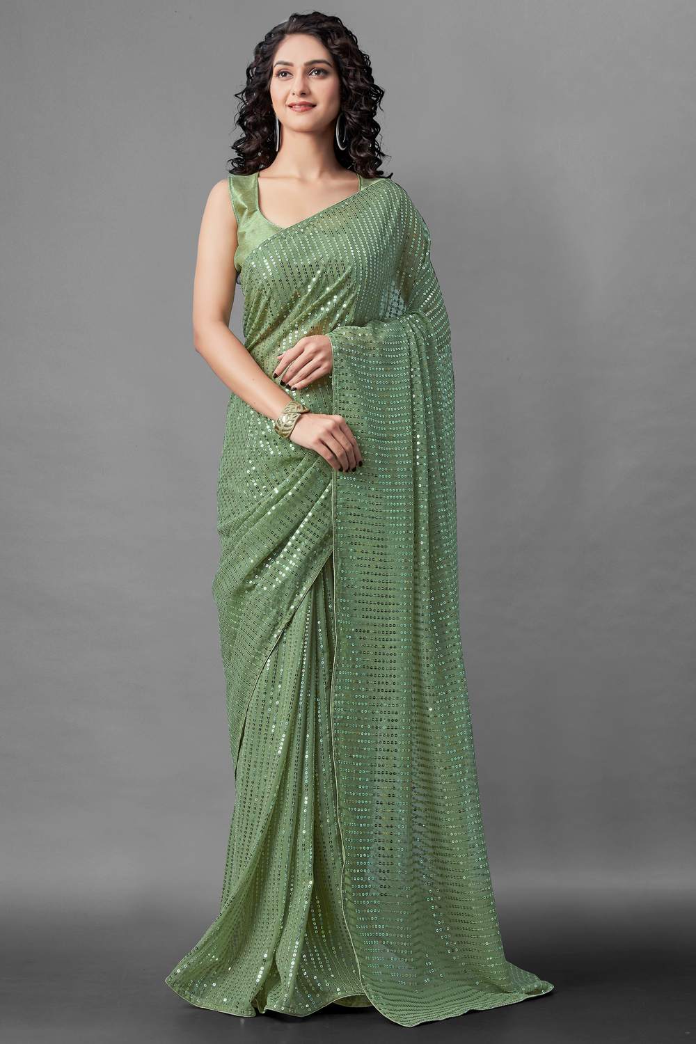 plain saree with sequin blouse