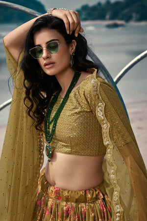 Zari Art Silk Lehenga Choli in Green