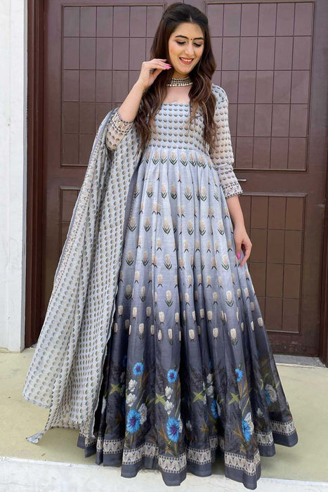 Buy Chanderi Party Trendy Gown Online : Indian Ethnic Wear -