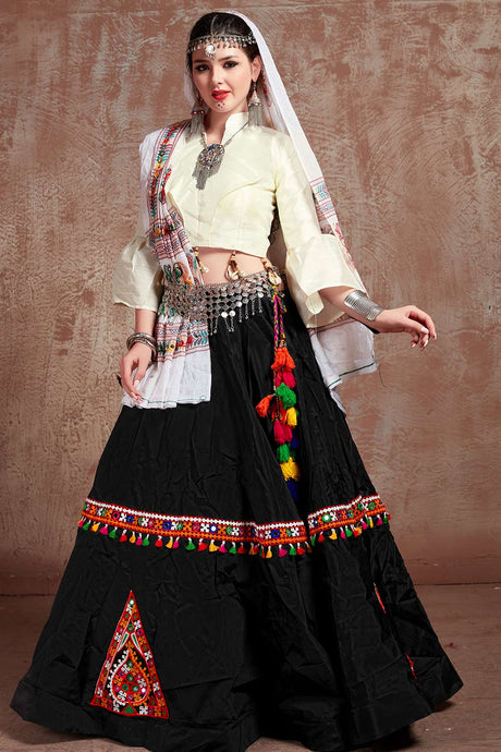 Buy Taffeta Art Silk Embroidered Ghagra Choli in Black