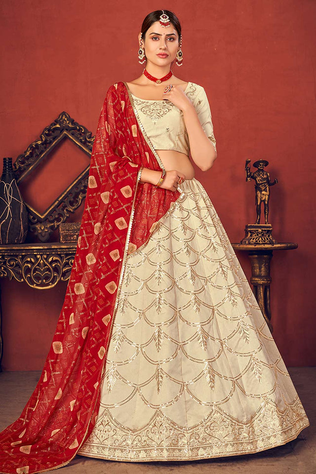 Buy Art Silk Embroidered Ghagra Choli in Beige