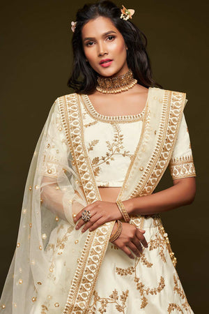White Embroidered Art Silk Lehenga Choli