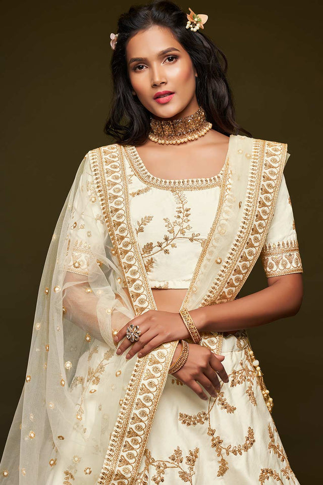 White Embroidered Art Silk Lehenga Choli
