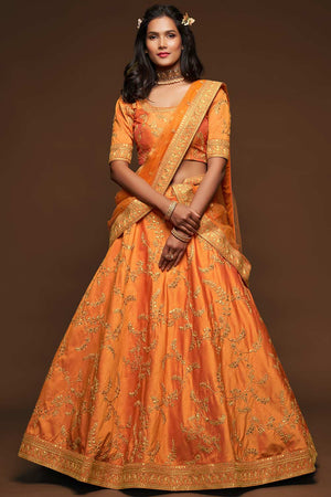 Buy Art Silk Embroidered Lehenga Choli in Orange
