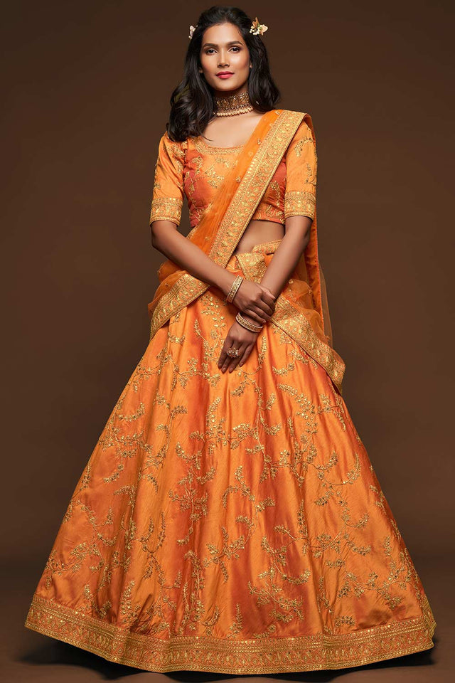 Buy Art Silk Embroidered Lehenga Choli in Orange
