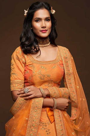 Orange Art Silk Lehenga Choli
