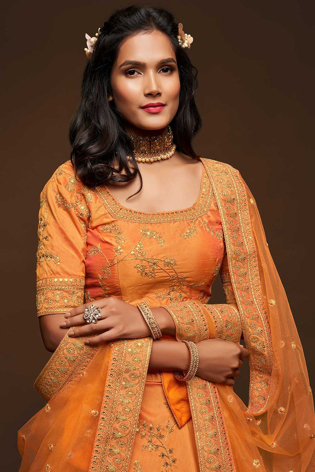 Orange Art Silk Lehenga Choli