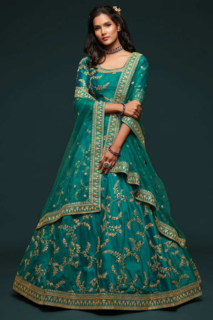 Buy Art Silk Embroidered Lehenga Choli in Green