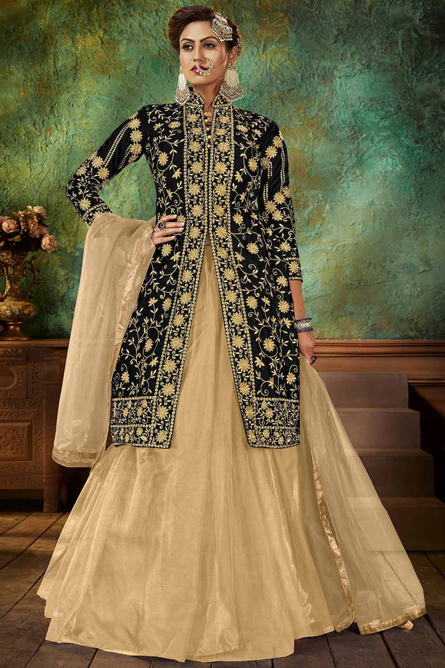 Buy Velvet Embroidered Dress Material in Black