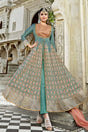 Buy Art Silk Embroidered Dress Material in Sea Green