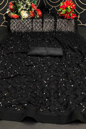 Black Georgette Sequin Saree (ACU2758)