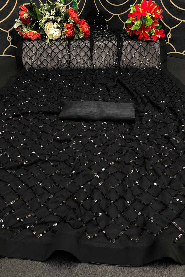 Black Georgette Sequin Saree (ACU2758)