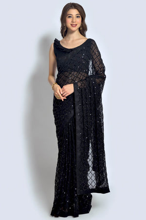 Black Georgette Sequin Saree (ACU2758)