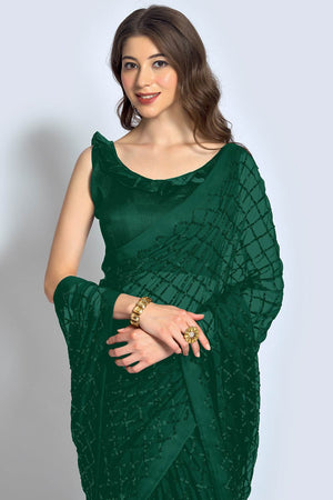 Buy Embroidered Green Georgette Sequin Saree Online