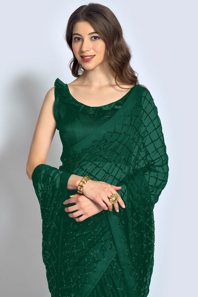 Buy Embroidered Green Georgette Sequin Saree Online