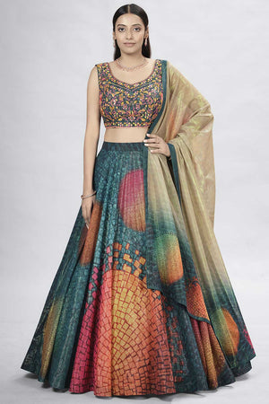 Blue Art Silk Thread Embroidery Work Lehenga Choli (ACU6899)