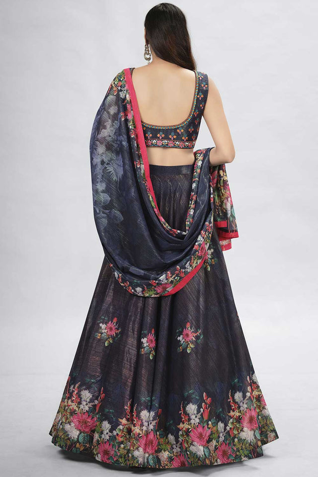 Black Art Silk Thread Embroidery Work Lehenga Choli (ACU6900)