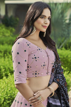 Dusty Pink Georgette Thread And Sequin Embroidery Work Lehenga Choli