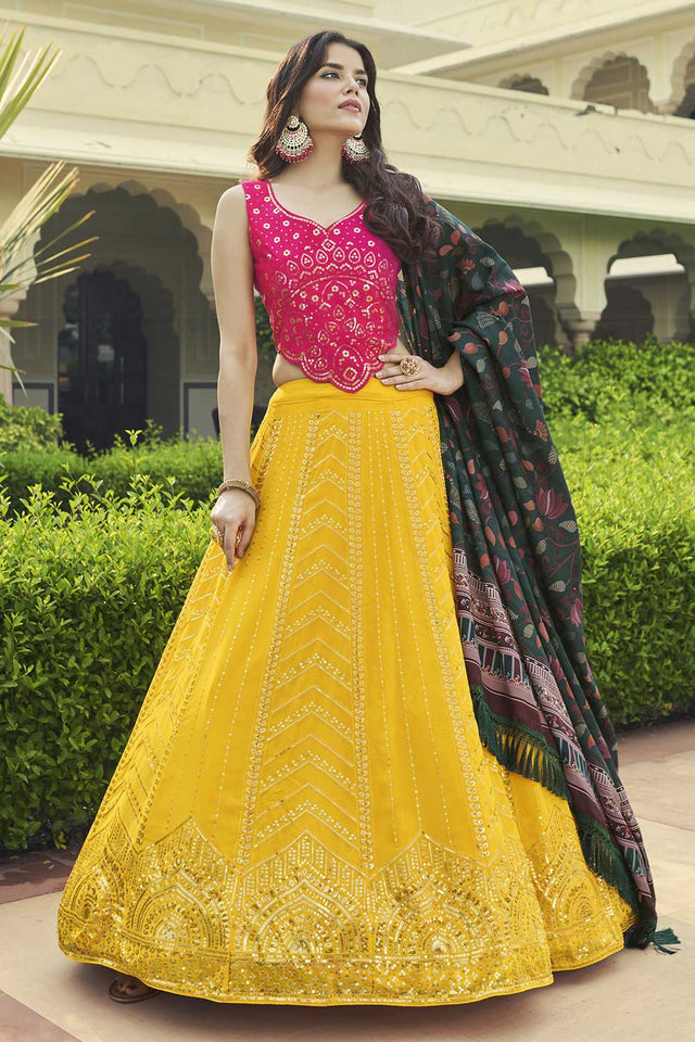 Pink Silk Sequin Embroidery Work Lehenga Choli