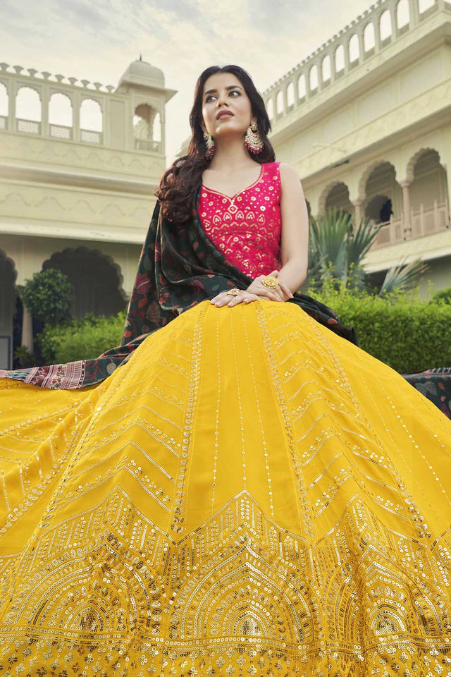 Pink Silk Sequin Embroidery Work Lehenga Choli