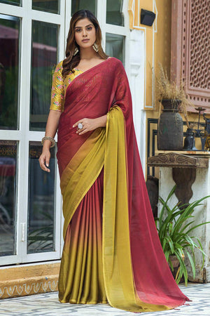Maroon Chiffon Sequins Swarovski Embroidery Work Saree