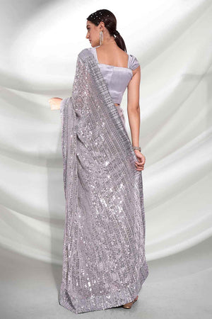 Grey Georgette Sequins Saree