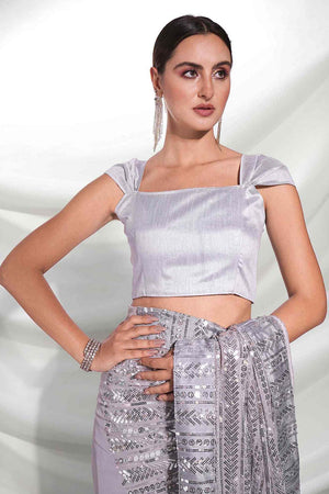 Grey Georgette Sequins Saree