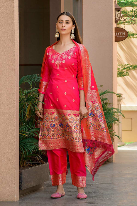 Buy Lovely Banarasi Paithani Silk Straight Pant Suit Festive Wear Online at  Best Price | Cbazaar