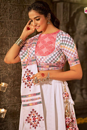 White Jacquard Mirror And Thread Embroidered Lehenga Set (ACW7789)