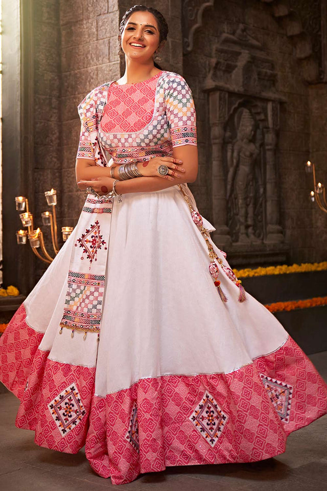 White Jacquard Mirror And Thread Embroidered Lehenga Set (ACW7789)