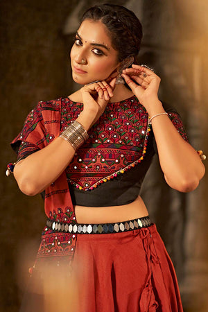 Orange Mirror And Thread Embroidered Lehenga Set (ACW7790)