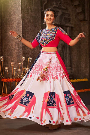 White Rayon Mirror And Thread Embroidered Lehenga Set (ACW7791)