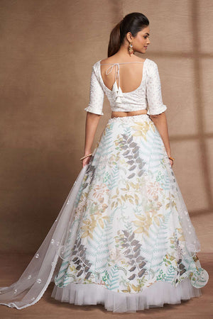 White Organza Printed  Lehenga Set (ACW7920)