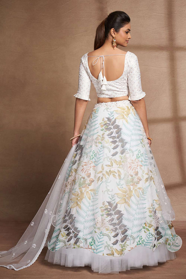 White Organza Printed  Lehenga Set (ACW7920)