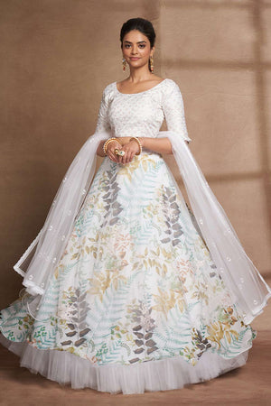 White Organza Printed  Lehenga Set (ACW7920)