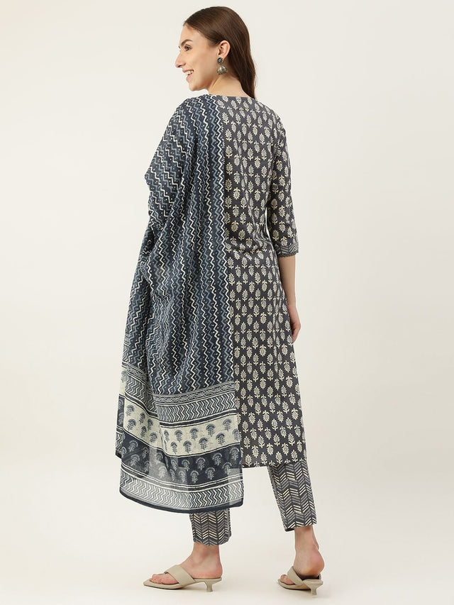Grey Cotton Printed Suit (ACY1704)