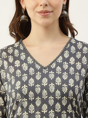 Grey Cotton Printed Suit (ACY1704)