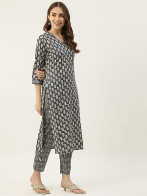 Grey Cotton Printed Suit (ACY1704)