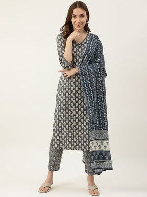 Grey Cotton Printed Suit (ACY1704)